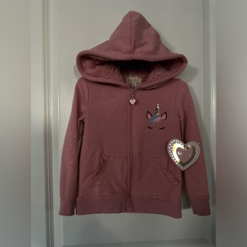 NWT Btween Pink Unicorn Zipper Down Girl Jacket with Hood Size 2T